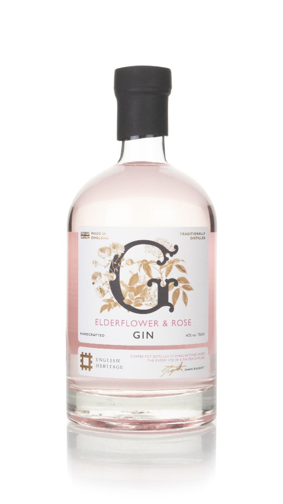 English Heritage Elderflower & Rose Gin 70cl blush pink bottle