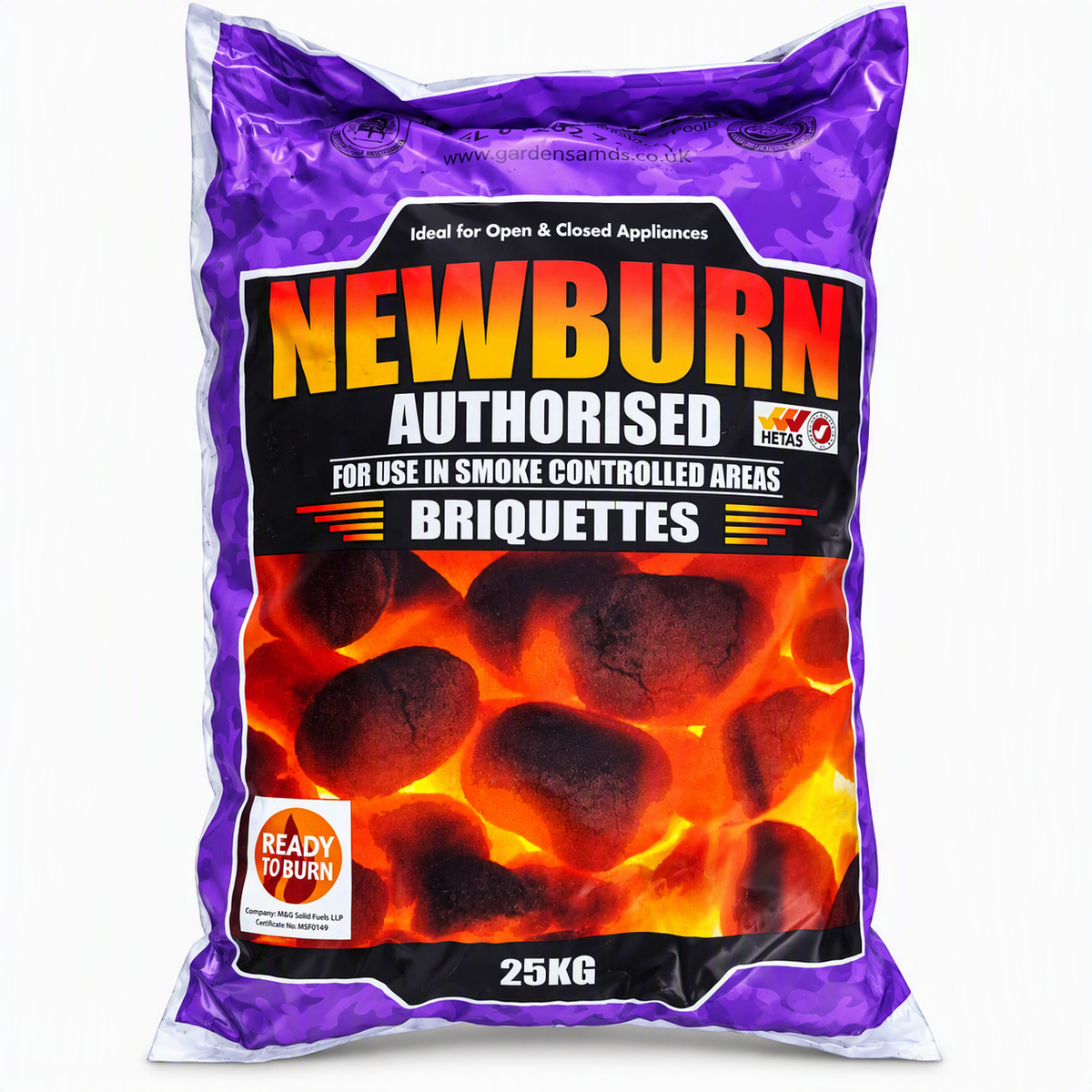 Purple bag of Newburn briquettes, 25kg