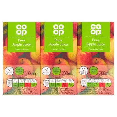 Co-op Pure Apple Juice 3x200ml cartons