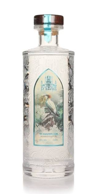 St. David's Distillery Gin in etched glass bottle with heron label