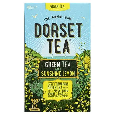 Dorset Tea Green Tea with Sunshine Lemon 20 Tea Sachets box