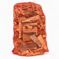 Split firewood logs in a red net bag