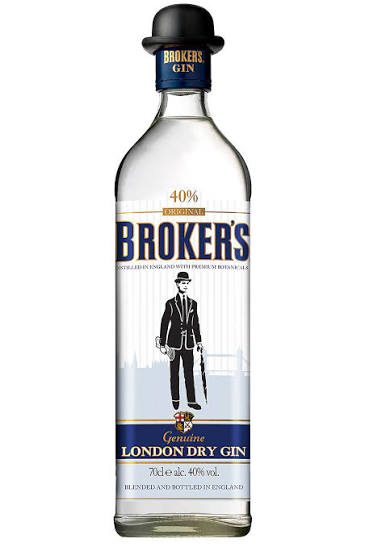Broker's London Dry Gin bottle with bowler hat top