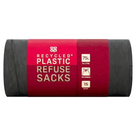 Co-op Recycled Plastic Refuse Sacks 75L 15 Pack