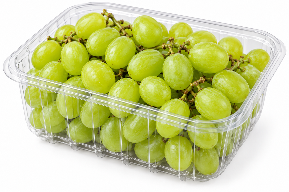 Fresh green grapes in a punnet