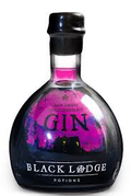 Black Lodge Potions Gin in dark cauldron-shaped bottle with pink glow