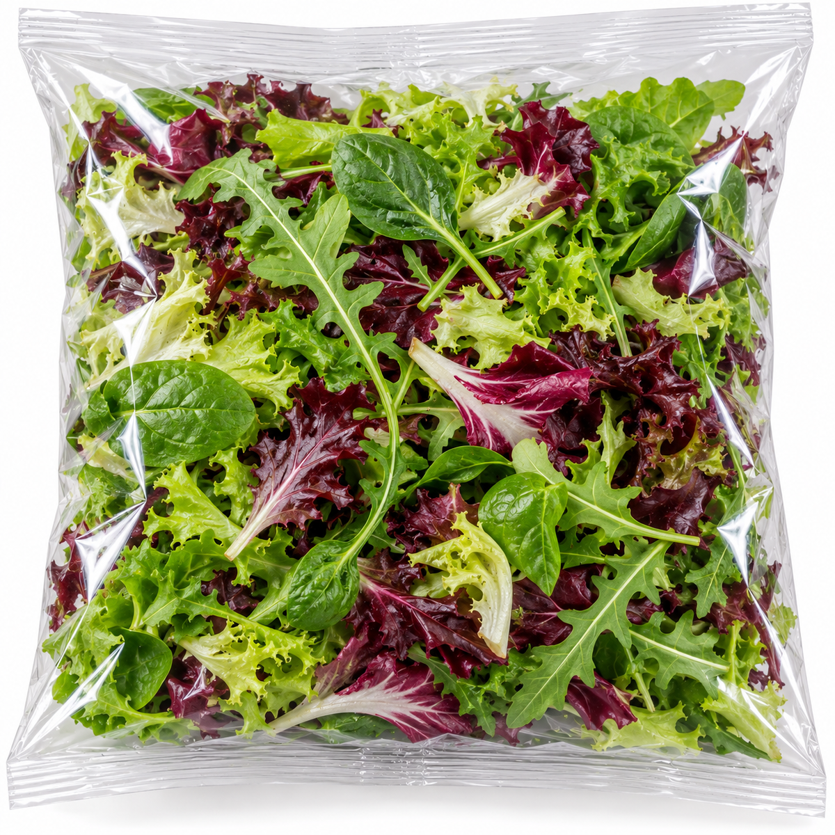 Fresh mixed salad leaves in a bag