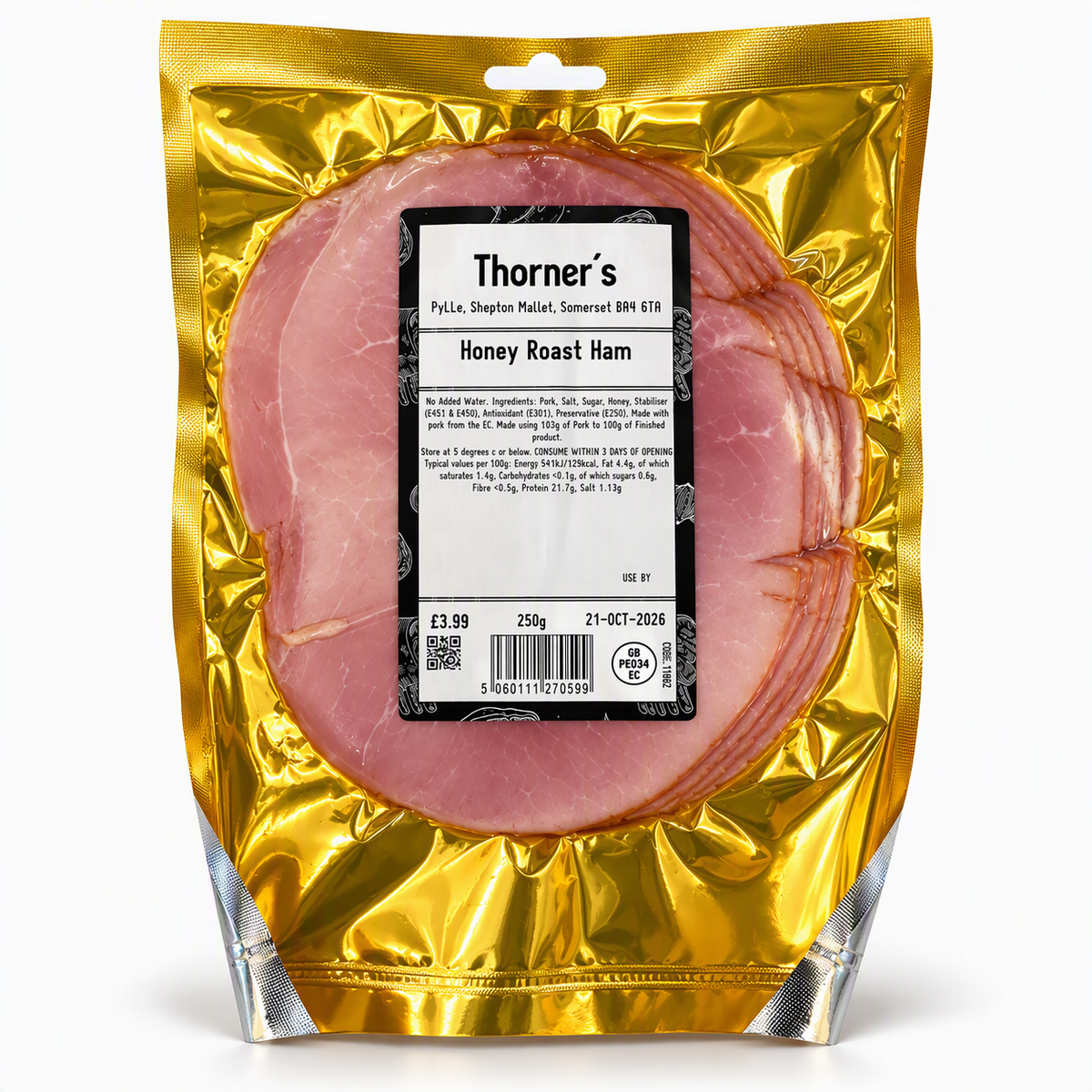 Thorner's Honey Roast Ham 250g in gold packaging