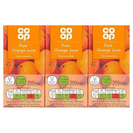 Co-op Pure Orange Juice 3x200ml cartons