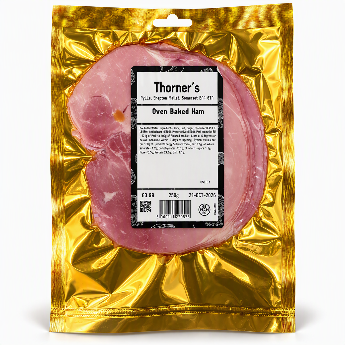 Thorner's Oven Baked Ham 250g in gold packaging