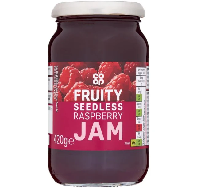 Co-op Fruity Seedless Raspberry Jam 420g jar
